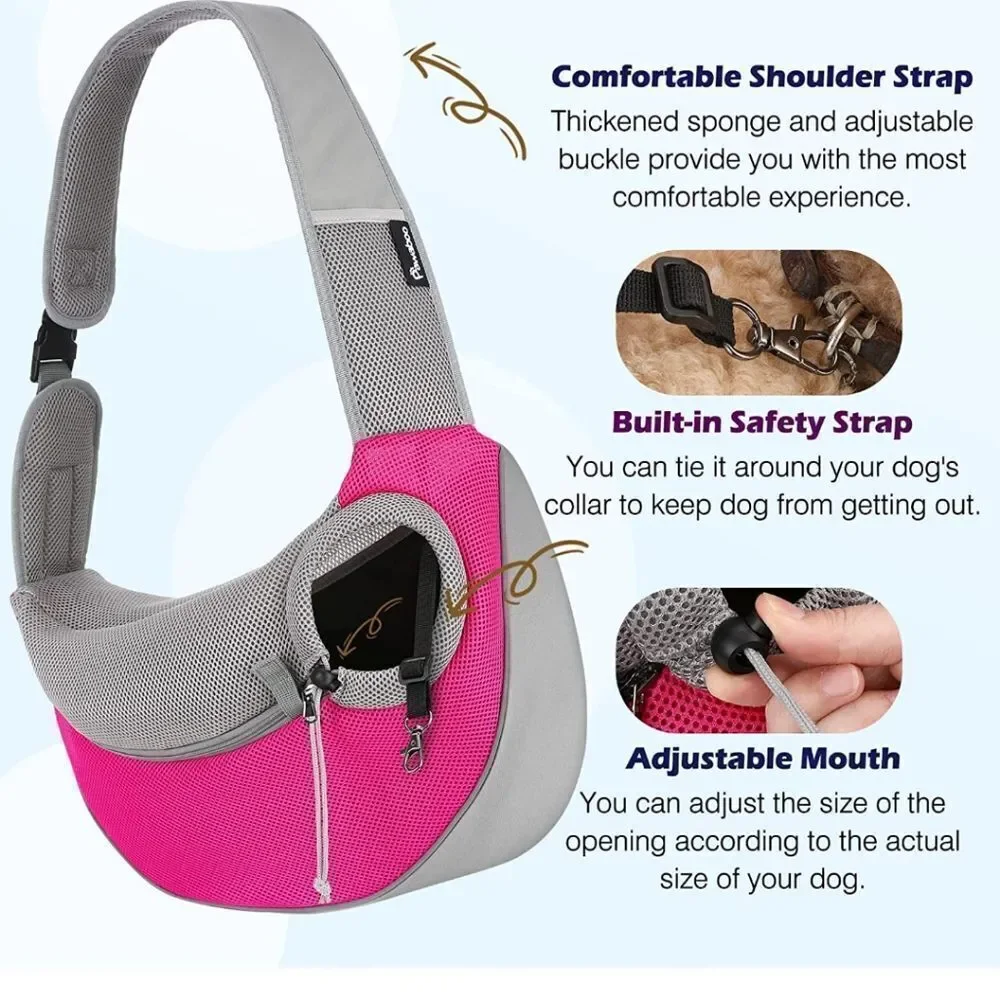 Pawaboo Pet Dog Sling Carrier, Hand Free Drawstring Dog Papoose Sz Medium